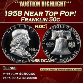 1958 Proof Franklin Half Dollar Near Top Pop! 50c pr68 DCAM SEGS