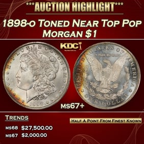 1898-o Morgan Dollar Toned Near Top Pop $1 ms67+ SEGS