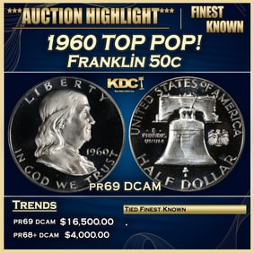 1960 Proof Franklin Half Dollar TOP POP! 50c pr69 DCAM SEGS