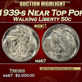 1939-s Walking Liberty Half Dollar Near Top Pop 50c ms67 SEGS