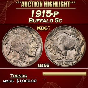1915-p Buffalo Nickel 5c ms66 SEGS
