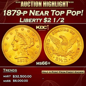 1879-p Gold Liberty Quarter Eagle Near Top Pop! $2 1/2 ms66+ SEGS