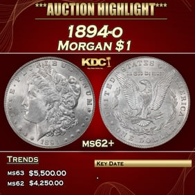 1894-o Morgan Dollar $1 ms62+ USCG