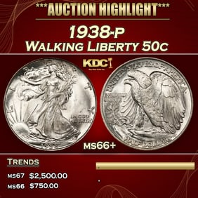 1938-p Walking Liberty Half Dollar 50c ms66+ SEGS
