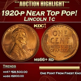 1920-p Lincoln Cent Near Top Pop! 1c ms66+ rd SEGS