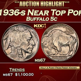 1936-s Buffalo Nickel Near Top Pop 5c ms67 SEGS