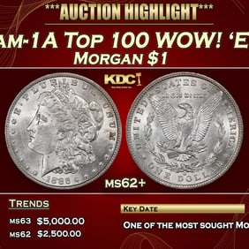 1886-o Morgan Dollar Vam-1A Top 100 WOW! 'E' On Rev $1 ms62+ USCG