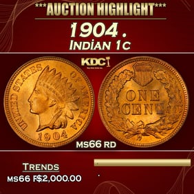 1904 Indian Cent . 1c ms66 rd SEGS