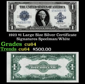 1923 $1 large size Silver Certificate Grades Choice CU Signatures Speelman/White