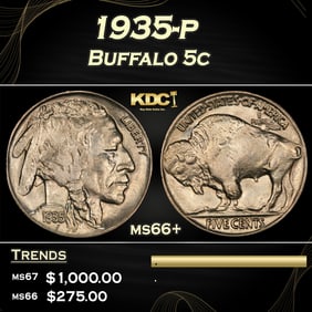 1935-p Buffalo Nickel 5c ms66+ SEGS