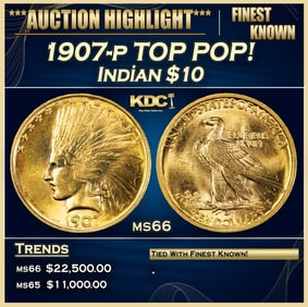 1907-p Gold Indian Eagle TOP POP! $10 ms66 SEGS