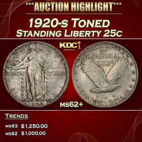 1920-s Standing Liberty Quarter Toned 25c ms62+ USCG