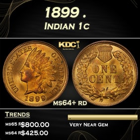 1899 Indian Cent . 1c Grades ms64+ rd