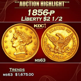 1856-p Gold Liberty Quarter Eagle $2 1/2 ms63 USCG