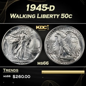 1945-d Walking Liberty Half Dollar 50c Grades ms66