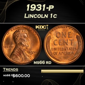 1931-p Lincoln Cent 1c Grades ms66 rd