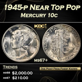 1945-p Mercury Dime Near Top Pop 10c ms67+ SEGS