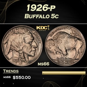 1926-p Buffalo Nickel 5c Grades ms66