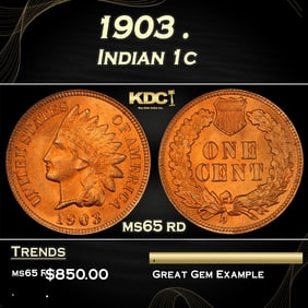 1903 Indian Cent . 1c Grades ms65 rd