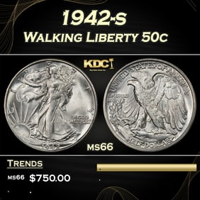 1942-s Walking Liberty Half Dollar 50c Grades ms66