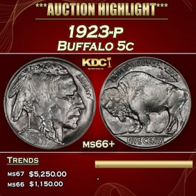 1923-p Buffalo Nickel 5c ms66+ SEGS