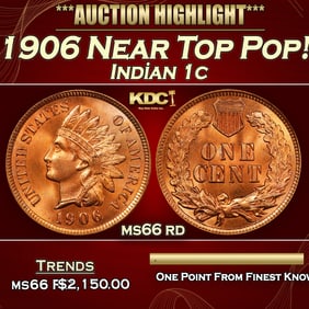 1906 Indian Cent Near Top Pop! 1c ms66 rd SEGS
