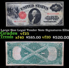 1917 $1 Large Size Legal Tender Note Grades vf+ Signatures Elliott/Burke