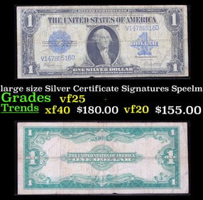 1923 $1 large size Silver Certificate Grades vf+ Signatures Speelman/White