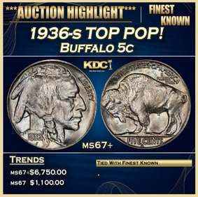 1936-s Buffalo Nickel TOP POP! 5c ms67+ SEGS