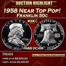 1958 Proof Franklin Half Dollar Near Top Pop! 50c pr68 DCAM SEGS