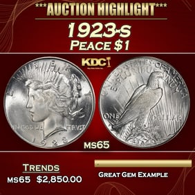 1923-s Peace Dollar $1 ms65 SEGS