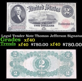 1917 $2 Large Size Legal Tender Note Thomas Jefferson Grades xf Signatures Speelman/White