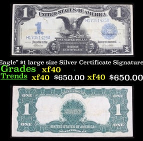 1899 $1 large size Silver Certificate "Black Eagle" Grades xf Signatures Elliott/White