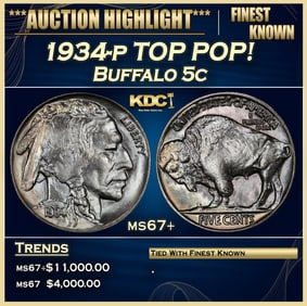 1934-p Buffalo Nickel TOP POP! 5c ms67+ SEGS