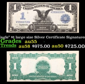 1899 $1 large size Silver Certificate "Black Eagle" Grades Choice AU Signatures Teehee/Burke