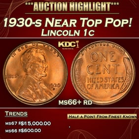 1930-s Lincoln Cent Near Top Pop! 1c ms66+ rd SEGS