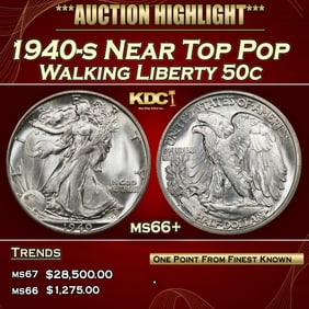 1940-s Walking Liberty Half Dollar Near Top Pop 50c ms66+ SEGS