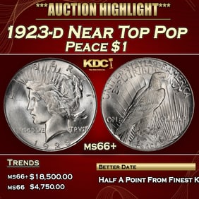 1923-d Peace Dollar Near Top Pop $1 ms66+ SEGS