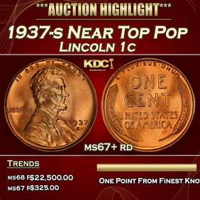 1937-s Lincoln Cent Near Top Pop 1c ms67+ rd SEGS
