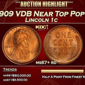 1909 VDB Lincoln Cent Near Top Pop! 1c ms67+ rd SEGS