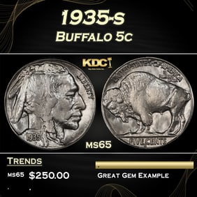 1935-s Buffalo Nickel 5c Grades ms65