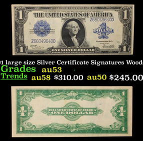 1923 $1 large size Silver Certificate Grades Select AU Signatures Woods/White