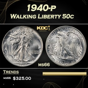 1940-p Walking Liberty Half Dollar 50c Grades ms66