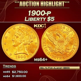 1900-p Gold Liberty Half Eagle $5 ms64+ SEGS