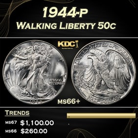 1944-p Walking Liberty Half Dollar 50c ms66+ SEGS
