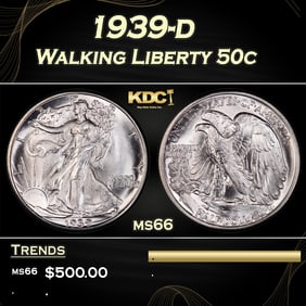 1939-d Walking Liberty Half Dollar 50c Grades ms66