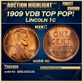 1909 VDB Lincoln Cent TOP POP! 1c ms68 rd SEGS