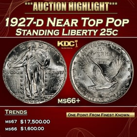 1927-d Standing Liberty Quarter Near Top Pop 25c ms66+ SEGS
