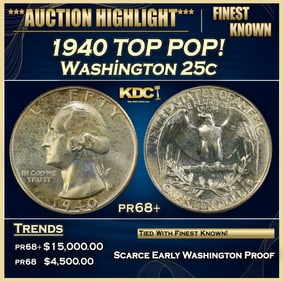 1940 Proof Washington Quarter TOP POP! 25c pr68+ SEGS