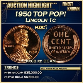 1950 Proof Lincoln Cent TOP POP! 1c pr68 rd DCAM SEGS